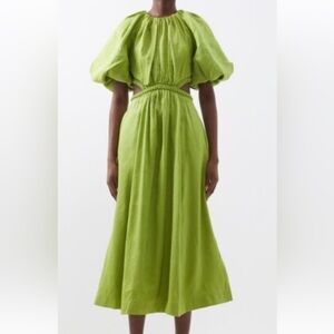 Aje Lime Green Puff Sleeve Cutout Midi Dress